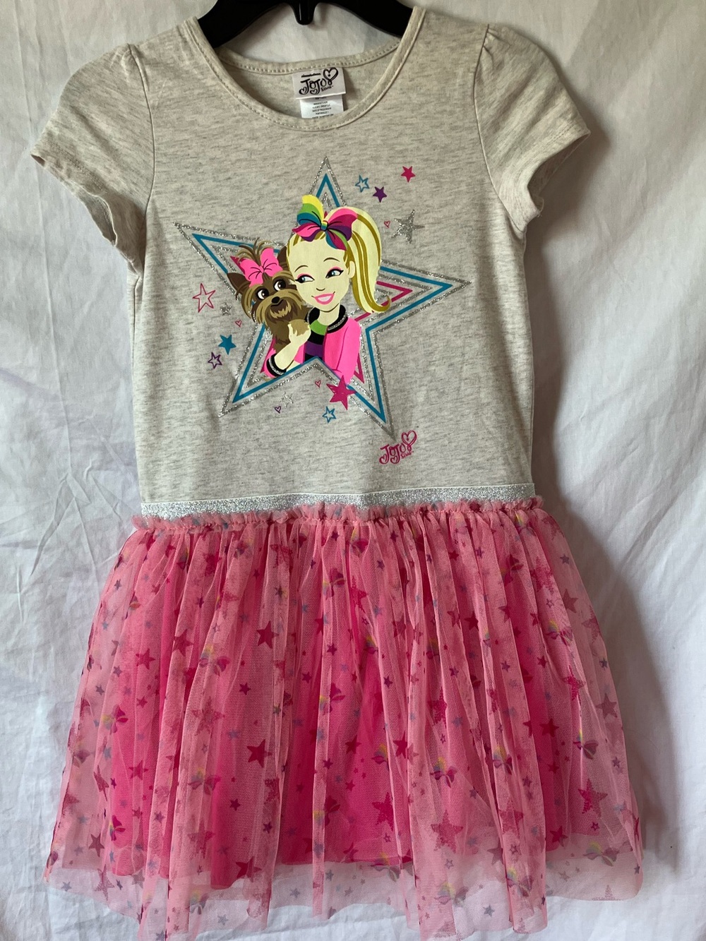 JoJo Siwa Heather Gray & Pink Tulle Star Dress, Size 7/8